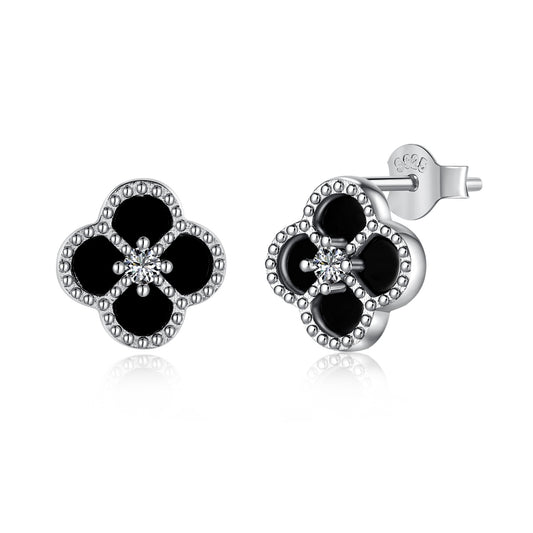 STERLING SILVER BLACK CLOVER EARRINGS