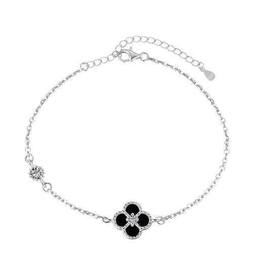 STERLING SILVER BLACK CLOVER BRACELET