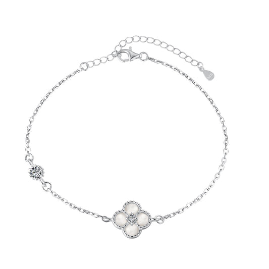 STERLING SILVER WHITE CLOVER BRACELET