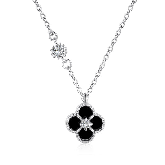 STERLING SILVER BLACK CLOVER NECKLACE